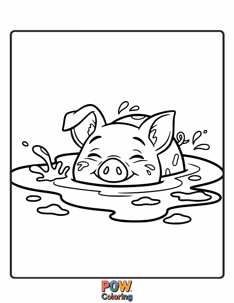 Free coloring page of A happy Pua is thoroughly enjoying a delightful mud bath, covered head to toe. Pure piggy joy captured.