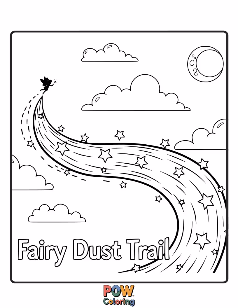 Free coloring page of A magical trail of shimmering fairy dust left behind by Cinderella's enchanted transformation.