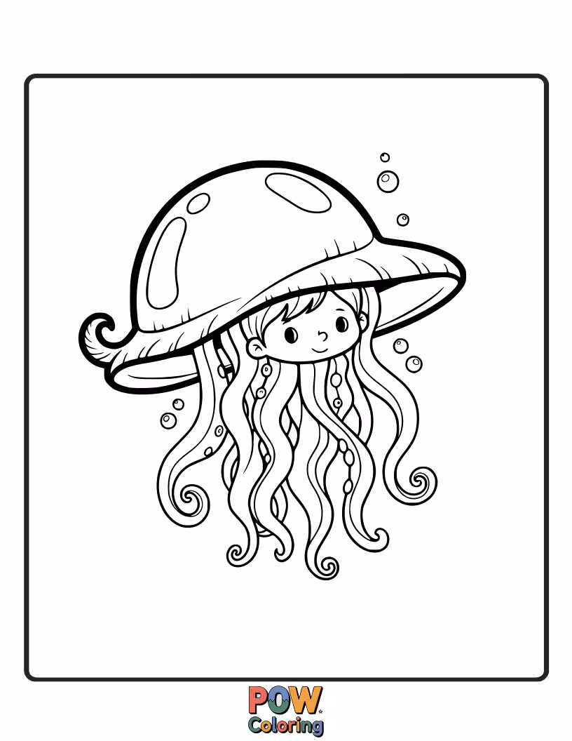 Free coloring page of An ethereal hat shaped like a graceful jellyfish, with flowing tentacles. Underwater magic awaits!