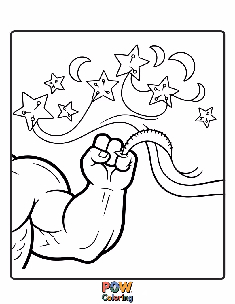 Free coloring page of Hulk sewing a giant quilt of stars.