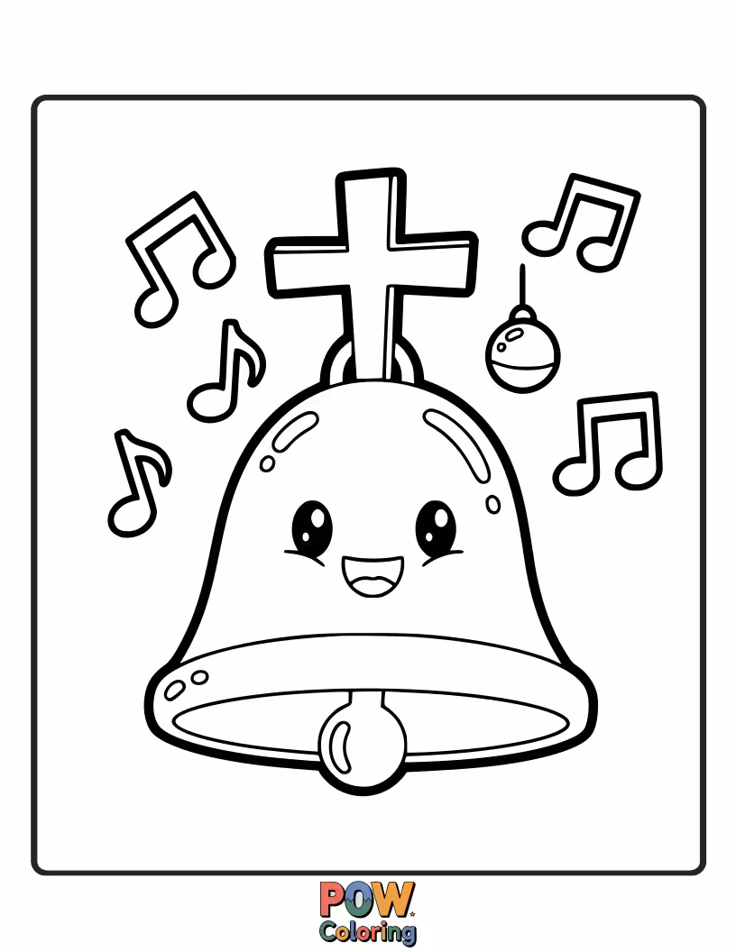Free coloring page of A festive cross adorned with tiny bells and cheerful patterns, perfect for a moment of happy celebration.