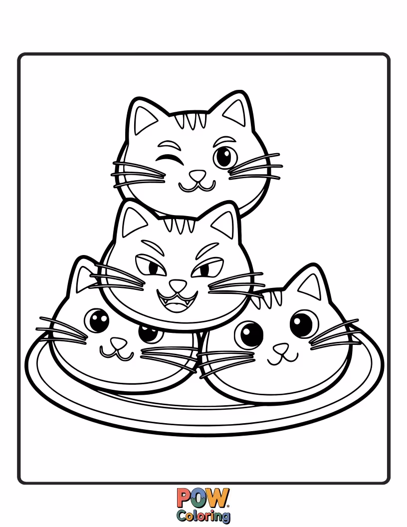 Free coloring page of Sweet cookies delightfully shaped and decorated as playful kittens with little ears and whiskers. Purr-fectly charming!
