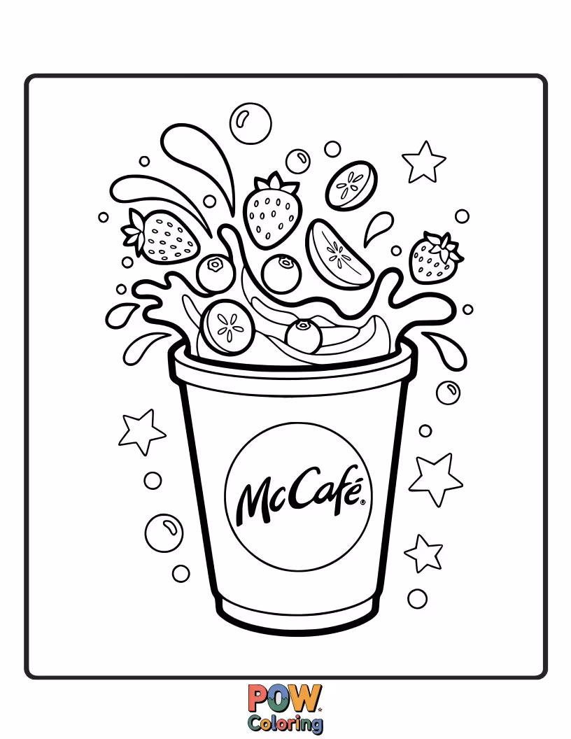 Free coloring page of A colorful smoothie with fruit pieces splashing out of the glass.