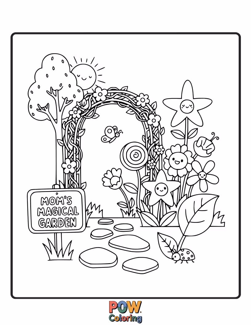 Free coloring page of A whimsical garden where plants grow into hearts and butterflies have wings shaped like flowers. Enchanting and fantastical.