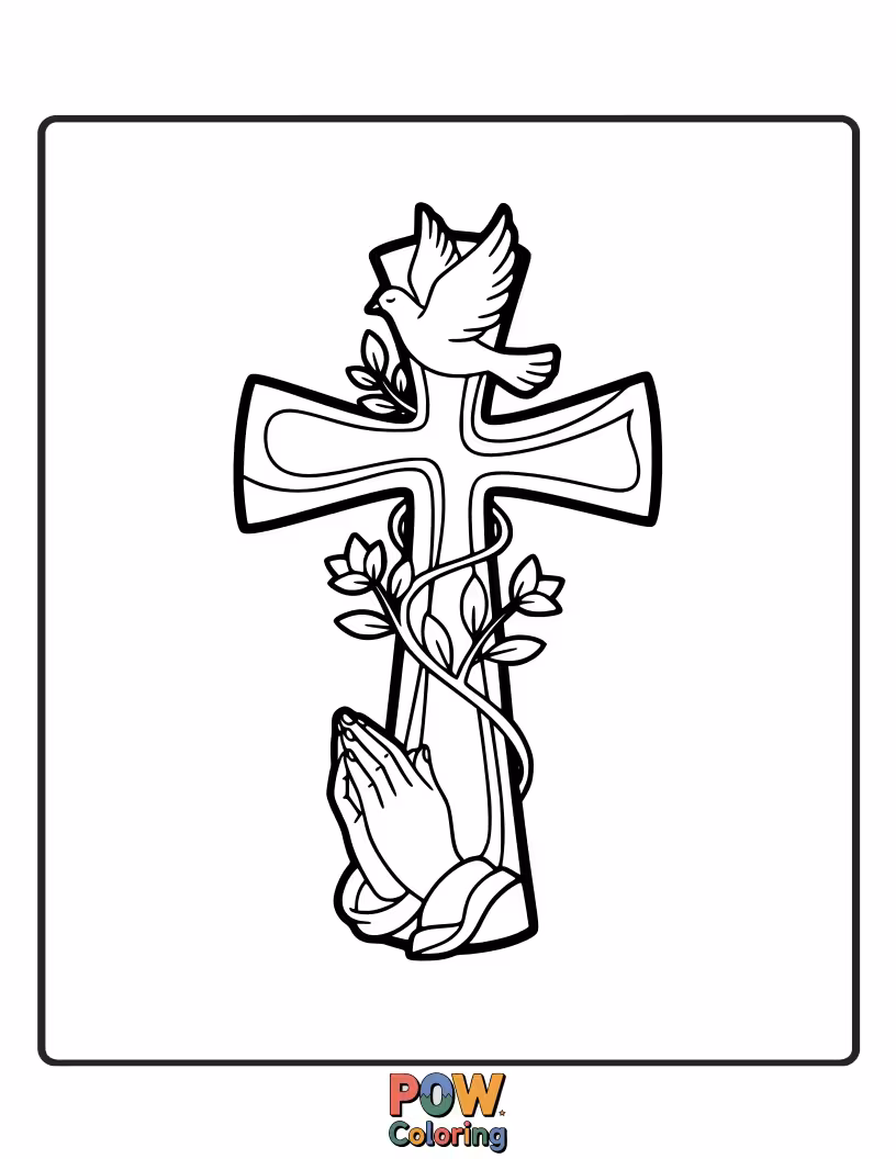 Free coloring page of A simple, elegant cross designed with soft lines, ideal for quiet contemplation and mindful coloring.