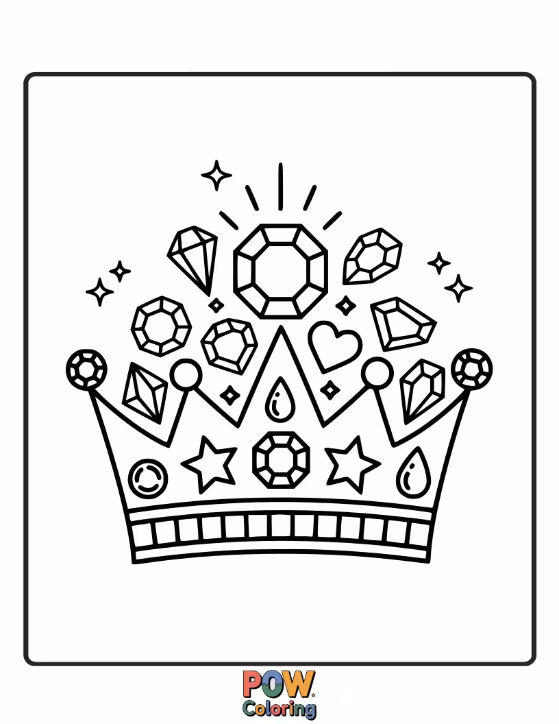 Free coloring page of This regal headpiece features a vibrant spectrum of colorful gemstones, waiting for a splash of your artistic flair.