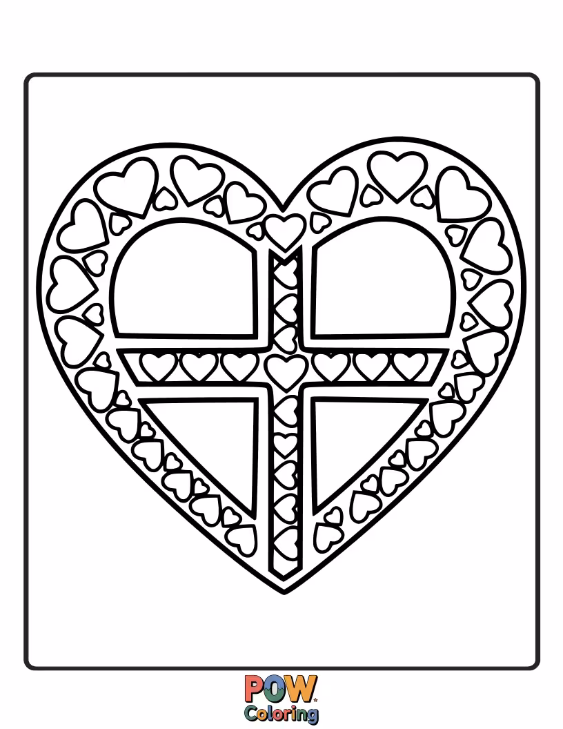 Free coloring page of A vibrant cross radiating with the colors of a rainbow, symbolizing hope and love in a joyful pattern.