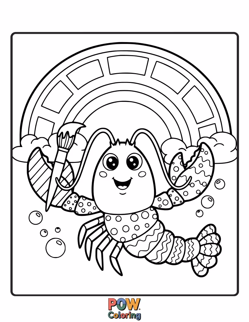 Free coloring page of A vibrant lobster with every color of the rainbow, radiating joy and playful energy. Perfect for sparking imagination.