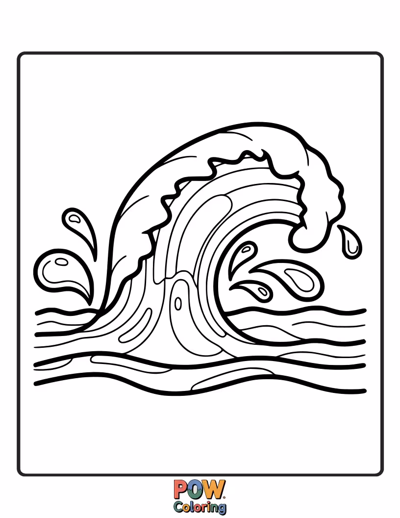 Free coloring page of Playful sea creatures like dolphins and starfish leaping through a sparkling ocean, with a rainbow arching over the waves. Dive into colorful fun!