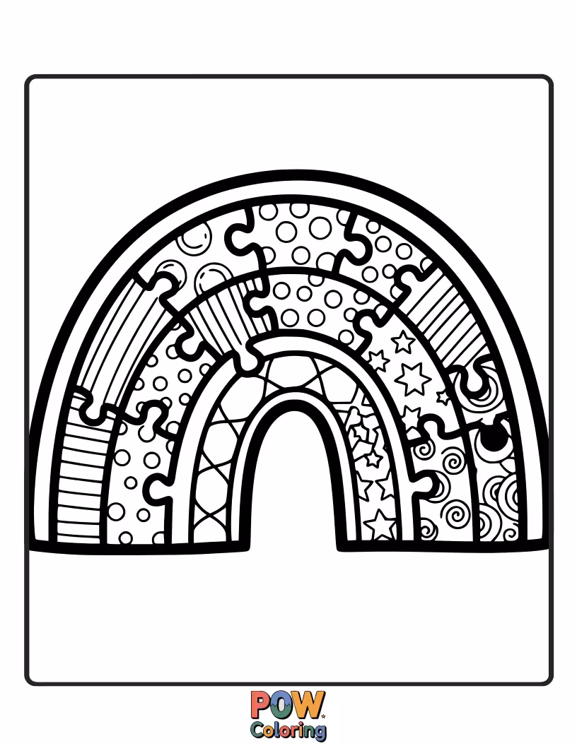 Free coloring page of Scattered puzzle pieces in various rainbow colors, waiting to be assembled into a beautiful, complete picture. A fun challenge for little minds.