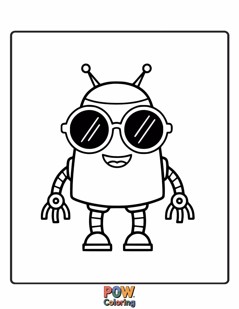 Free coloring page of A friendly robot sporting stylish sunglasses, ready for a future of fun and exploration.