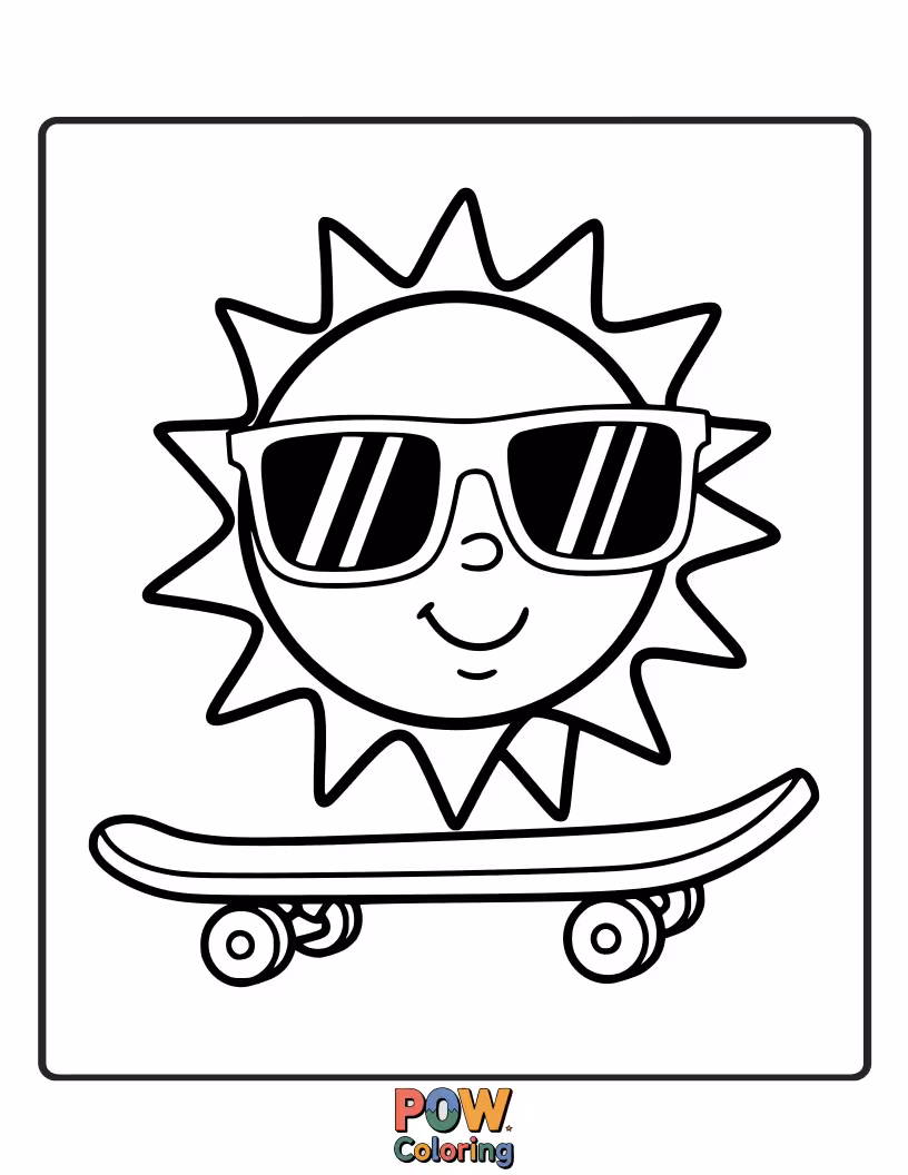 Free coloring page of Edgy sunglasses with skateboard wheels and graphics, perfect for a street art-inspired design.