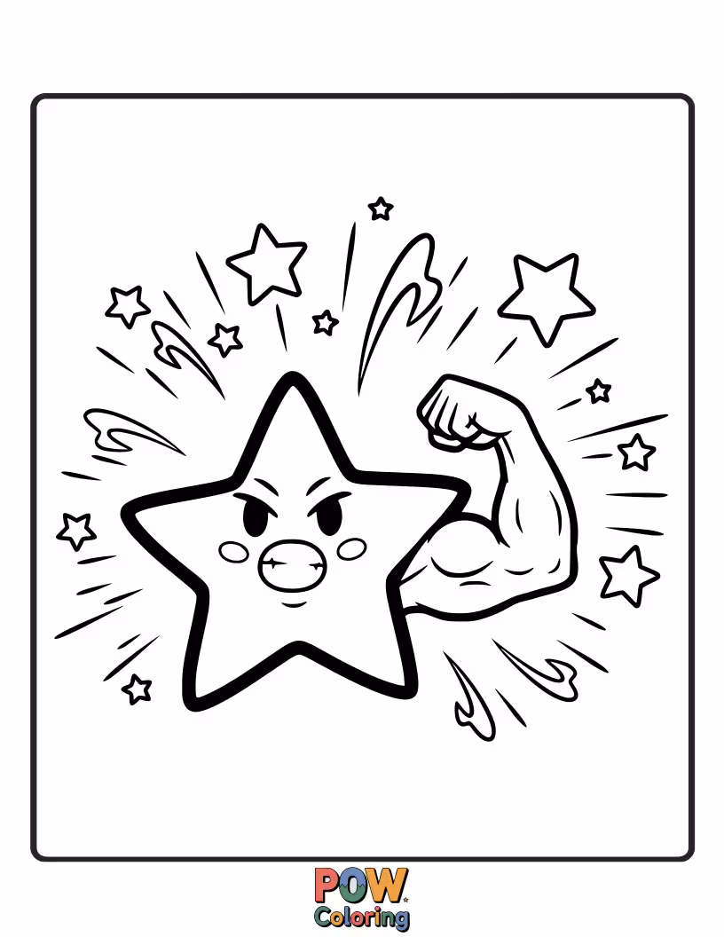 Free coloring page of A twinkling star performing impressive strength training with a mini barbell, radiating positive energy.