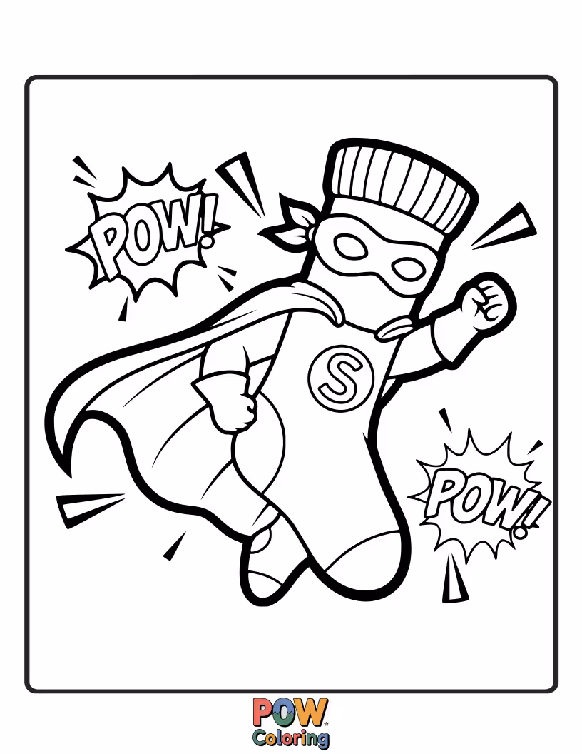 Free coloring page of Save the day with your coloring! These socks feature capes, lightning bolts, and a heroic emblem.