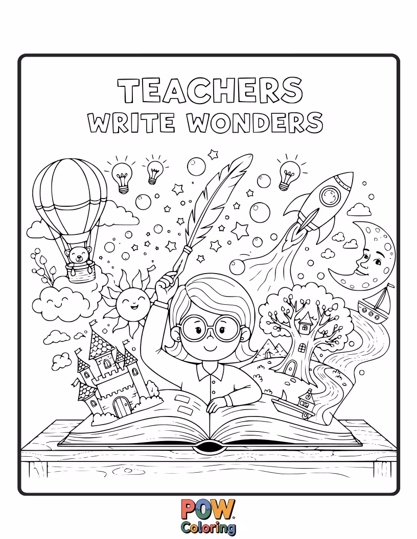 Free coloring page of A vintage typewriter with colorful letters and doodles emerging from the keys. Captures the joy of storytelling and expression.