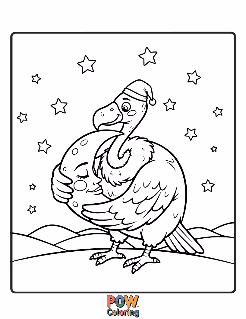 Free coloring page of A gentle vulture singing a soft lullaby to the moon, casting a peaceful glow.