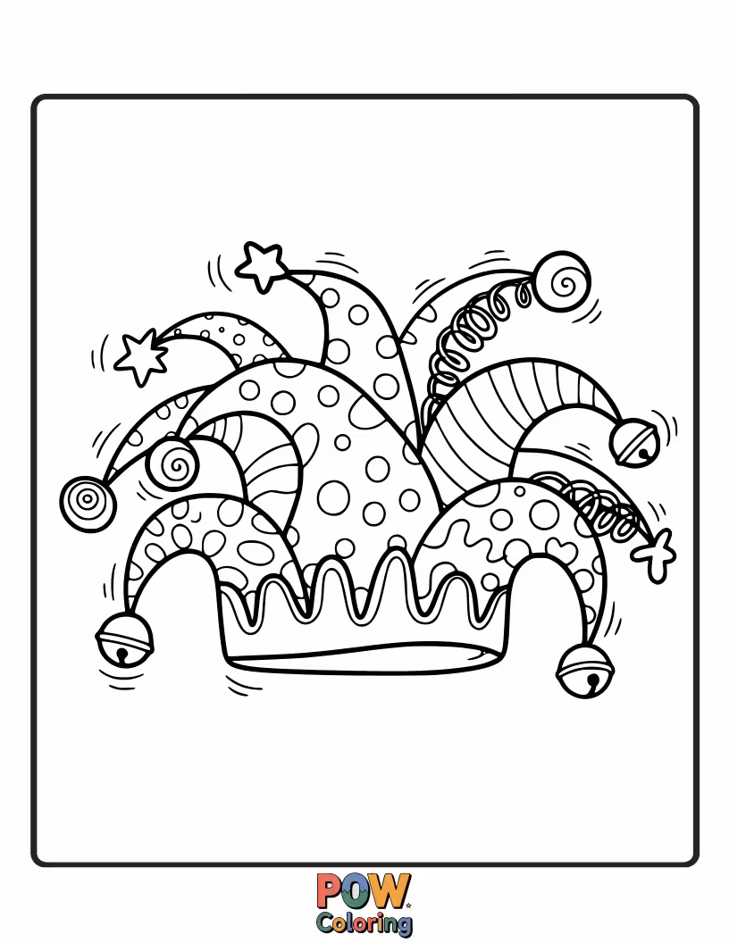 Free coloring page of A tall, cylindrical hat with a springy base, topped with dancing eyes. It wiggles with glee!