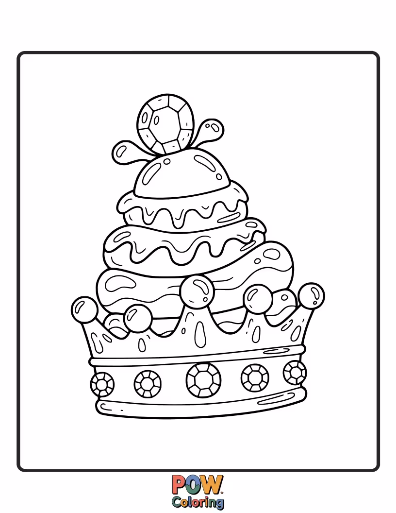 Free coloring page of A delightfully wobbly crown made of shimmering jelly, with funny little jiggle lines.