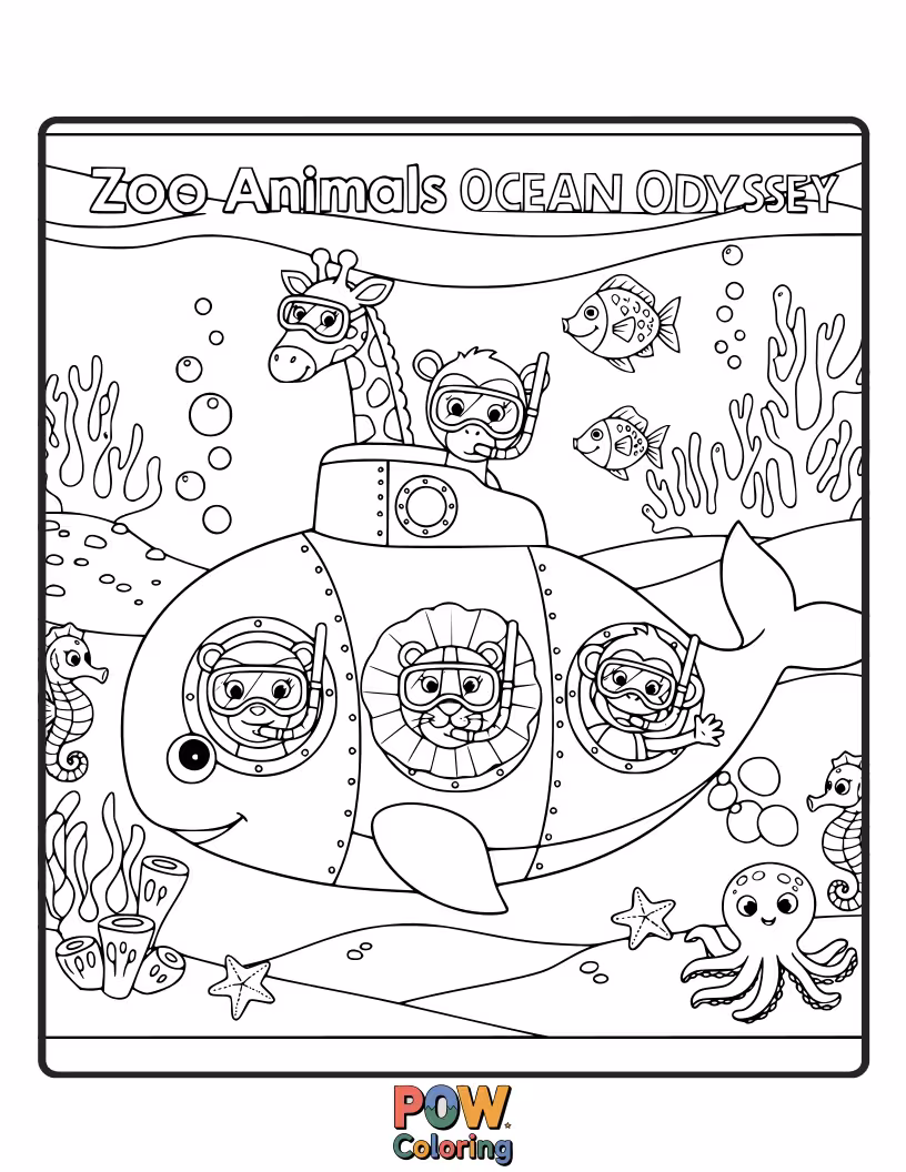 Free coloring page of A smiling dolphin and a curious sea turtle swimming joyfully through the sparkling ocean depths.