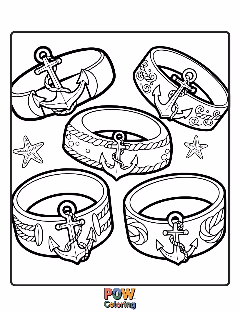 Free coloring page of Nautical anchors are the simple charms on this bracelet, perfect for a seaside adventure. Coastal cool.