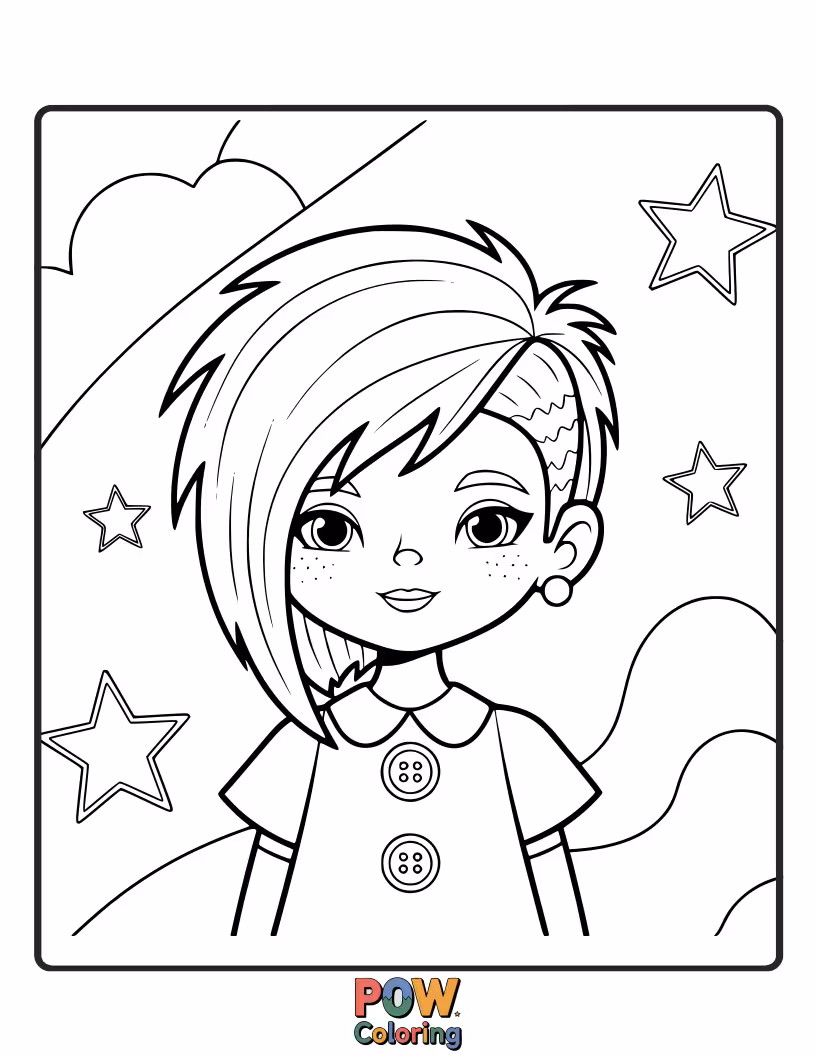 Free coloring page of A modern asymmetrical haircut with a unique and striking silhouette.