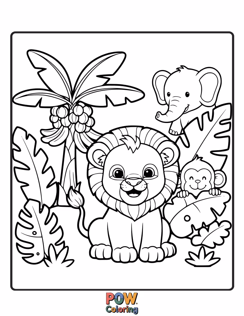 Free coloring page of A friendly cub sits beside a shy meerkat, sharing a curious glance. Sweet interspecies bonding.