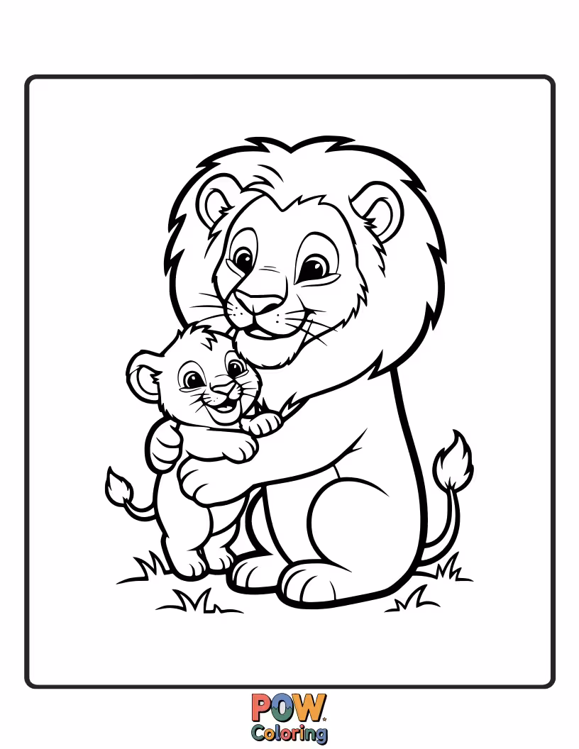 Free coloring page of A sweet cub snuggled close to its mother, receiving a gentle lick. Heartwarming and full of love.