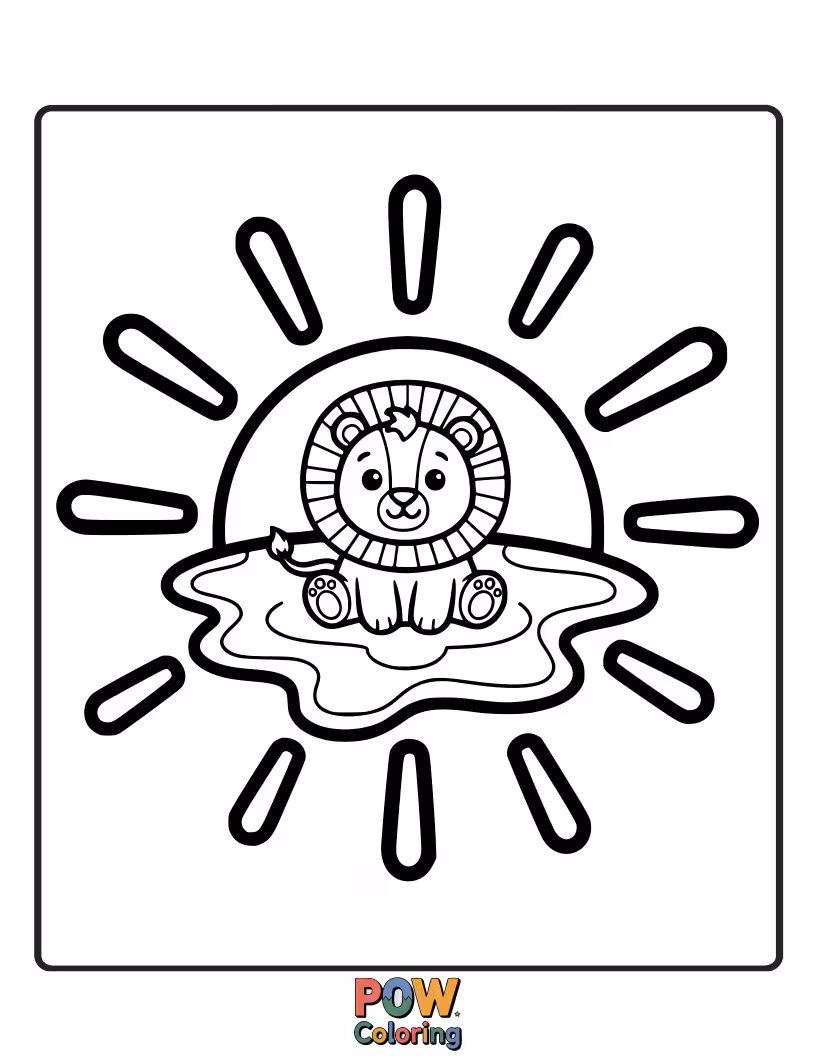 Free coloring page of A happy cub rolls in a warm puddle of sunshine on the savanna. Joyful and carefree.