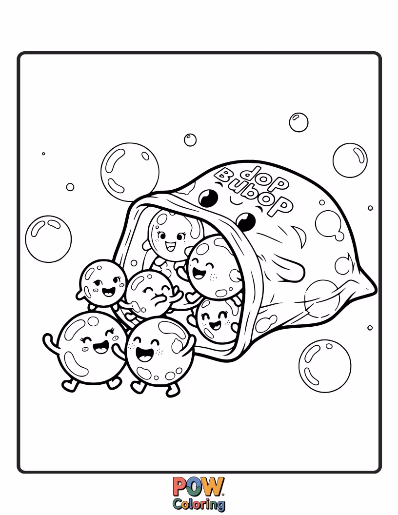 Free coloring page of Fun and bubbly bags with scattered circles and effervescent patterns, perfect for a lighthearted and delightful coloring experience.