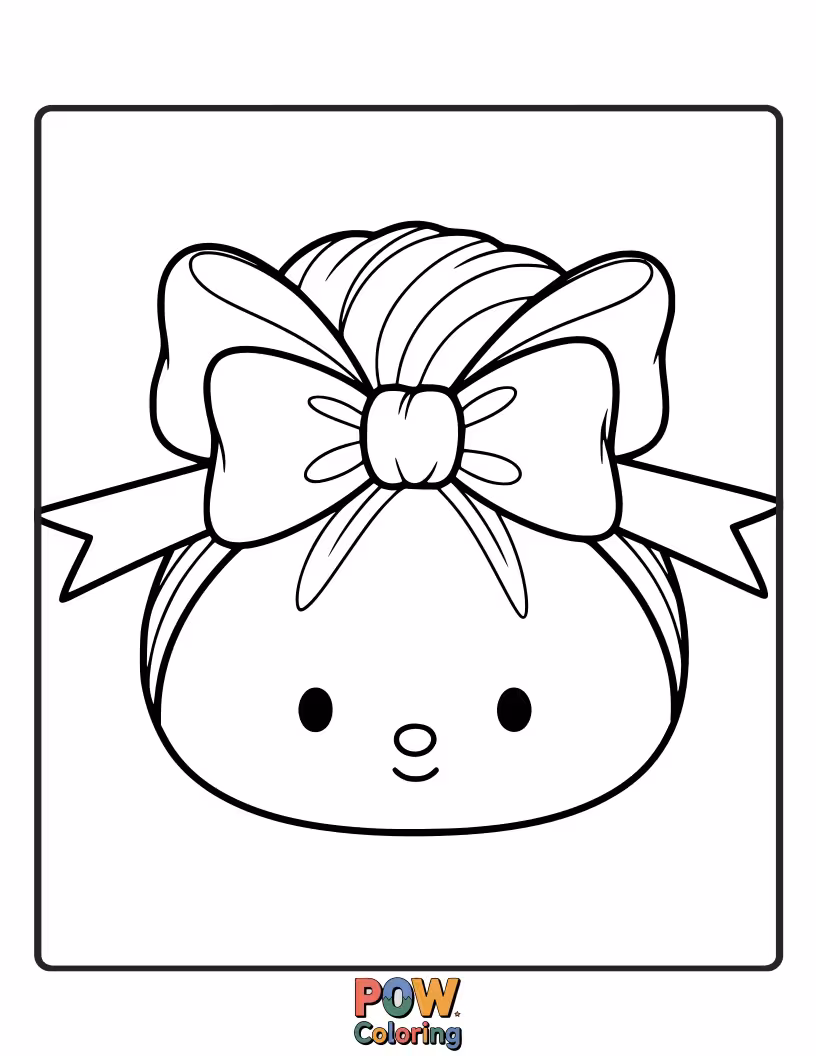 Free coloring page of A sweet bun hairstyle adorned with a charming, oversized bow.
