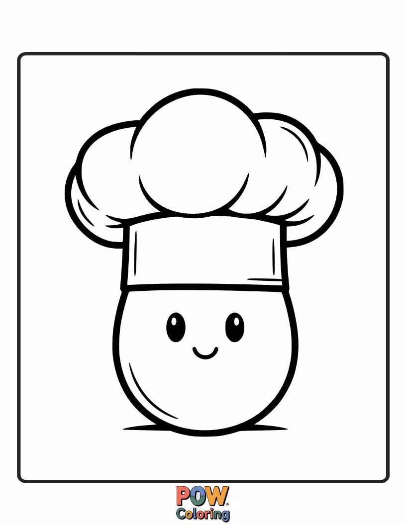 Free coloring page of A cheerful egg wearing a tall chef's hat, ready to be colored with the flavors of a culinary masterpiece.