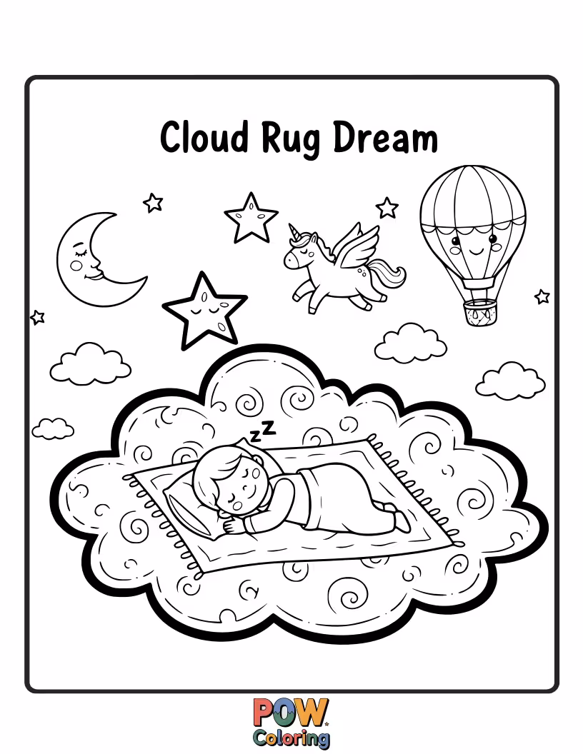 Free coloring page of A fluffy, cloud-shaped rug inviting a peaceful coloring experience. Imagine the softest sky-inspired design to color.