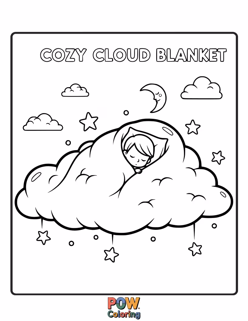 Free coloring page of A fluffy cloud with soft edges, perfect for a peaceful and dreamy coloring experience.