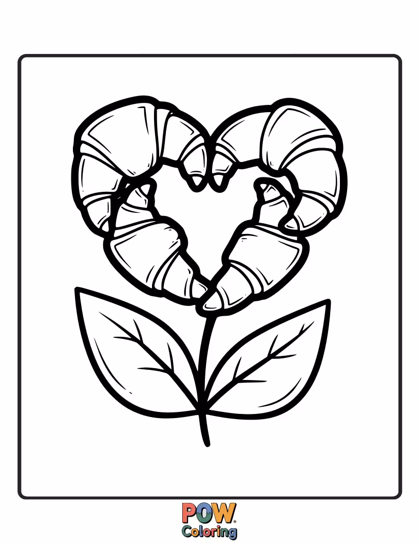 Free coloring page of Croissant shaped like a heart with simple, outlined flower petals.