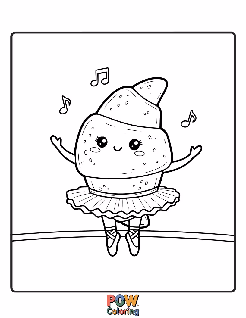 Free coloring page of Minimalist croissant depicted in a graceful ballet pose, like a dancer.