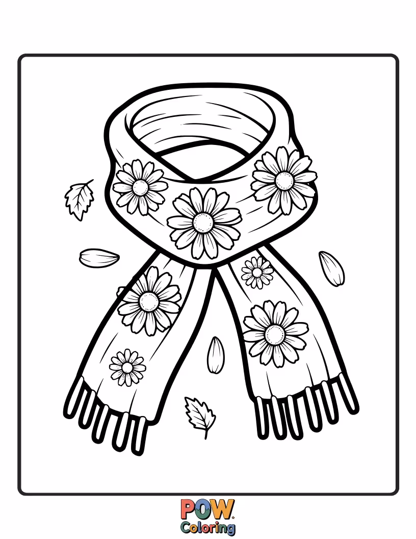 Free coloring page of A delicate scarf blooming with beautiful daisies and friendly bees. Imagine a field of flowers on your page.