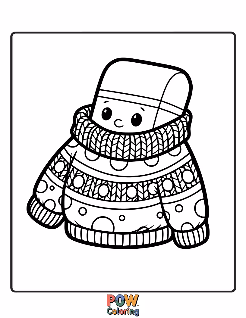 Free coloring page of A snuggly eraser wearing an oversized, patterned sweater.