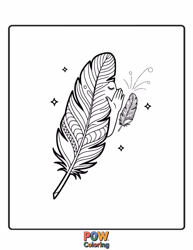 Free coloring page of Two feathers leaning towards each other, as if sharing whispered secrets, creating an intimate and charming scene.