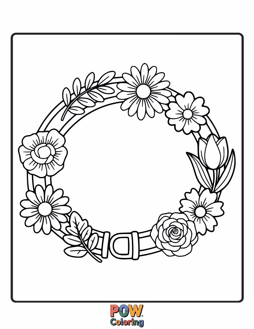 Free coloring page of Delicate flowers adorn a bracelet, with each bloom offering a unique petal design to color. Beautiful botanical accents.