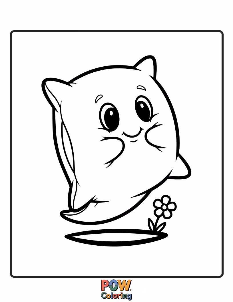 Free coloring page of A shy, smiling ghost peeking over a fluffy pillow. Add some spooky-sweet colors to this gentle apparition.