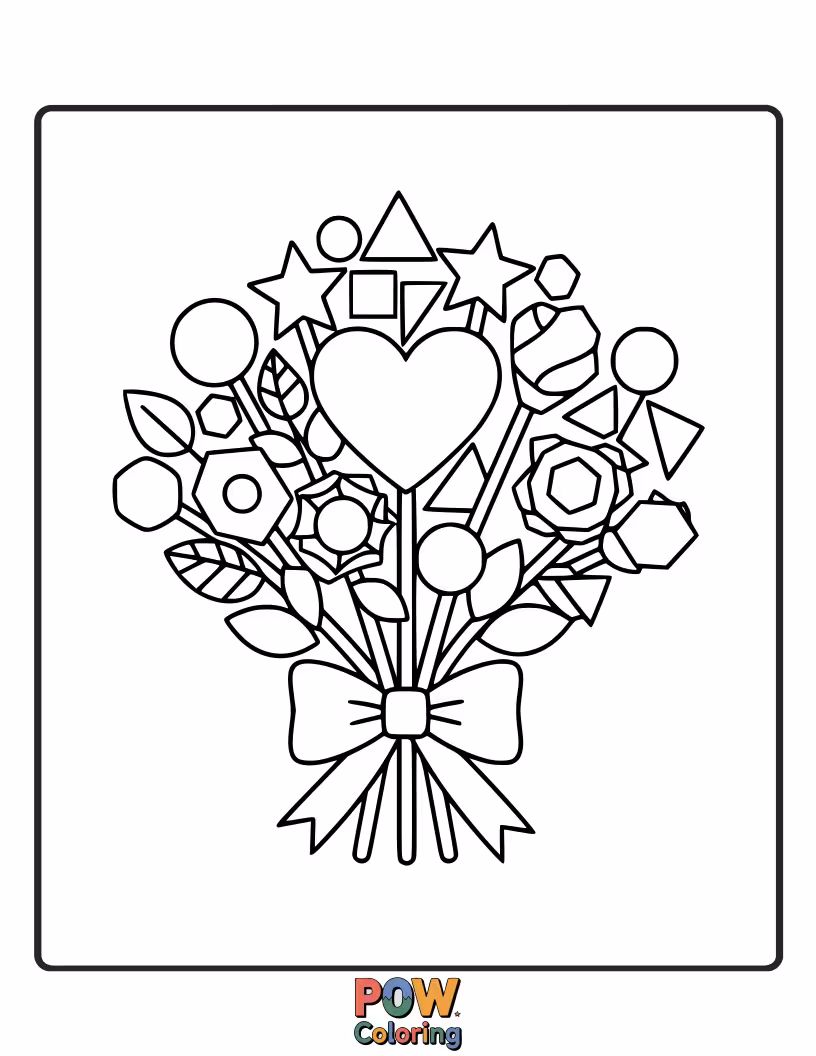 Free coloring page of Modern and chic, this bouquet features flowers formed from interesting geometric shapes.