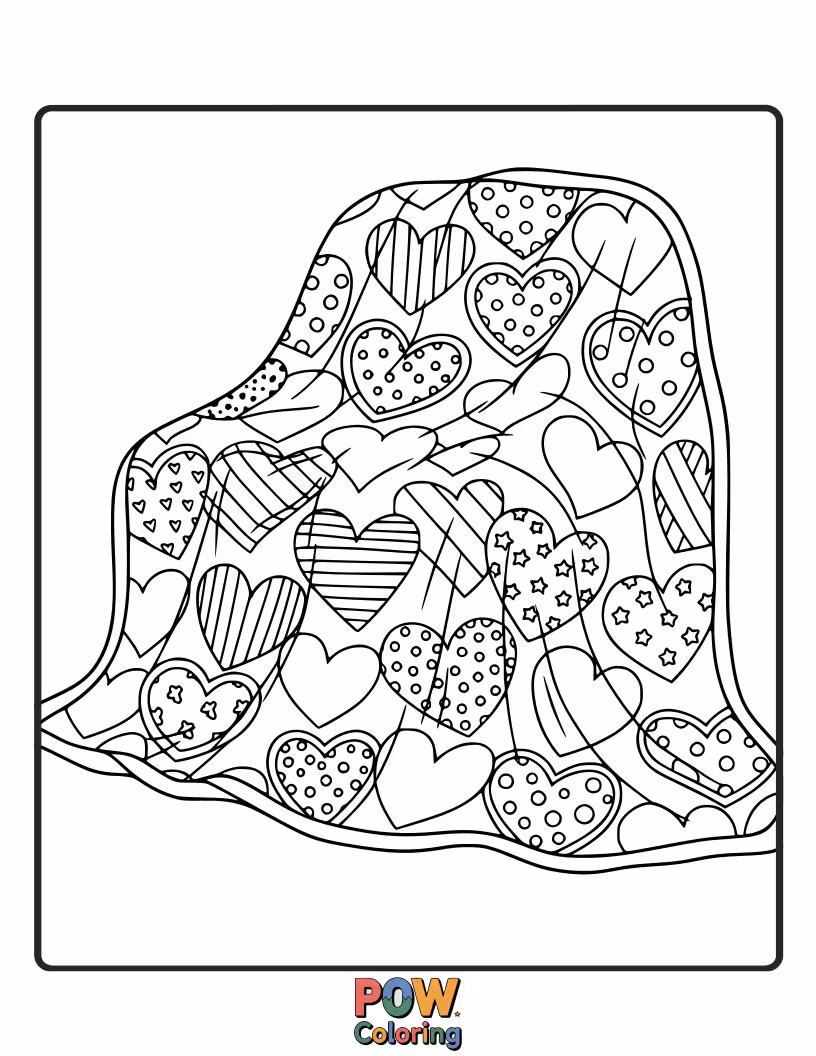 Free coloring page of A collection of adorable hearts stitched together to create a sweet and loving blanket design.