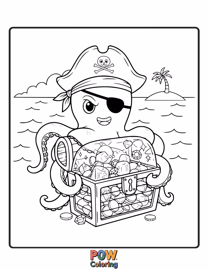 Free coloring page of A playful jelly pirate ship sailing on a sea of blue jelly, searching for jelly bean treasure.