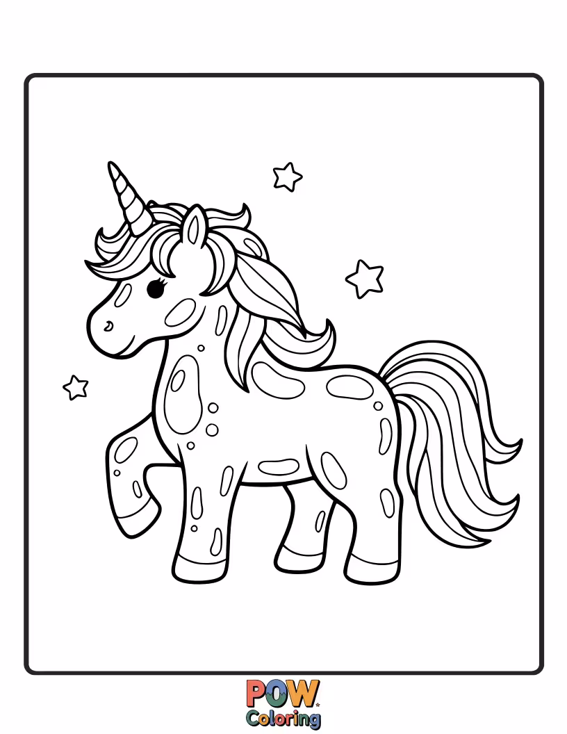 Free coloring page of A majestic unicorn with a shimmering jelly mane and tail, prancing through a field of jelly flowers.
