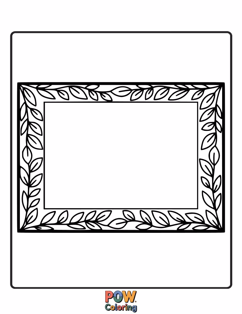 Free coloring page of A rectangular rug with a charming border of simple leaves. Bring the beauty of nature indoors with this design.