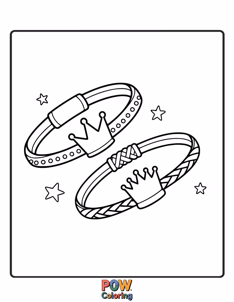 Free coloring page of A royal collection of tiny crowns adorns this charming and regal bracelet. Be a queen for a day.