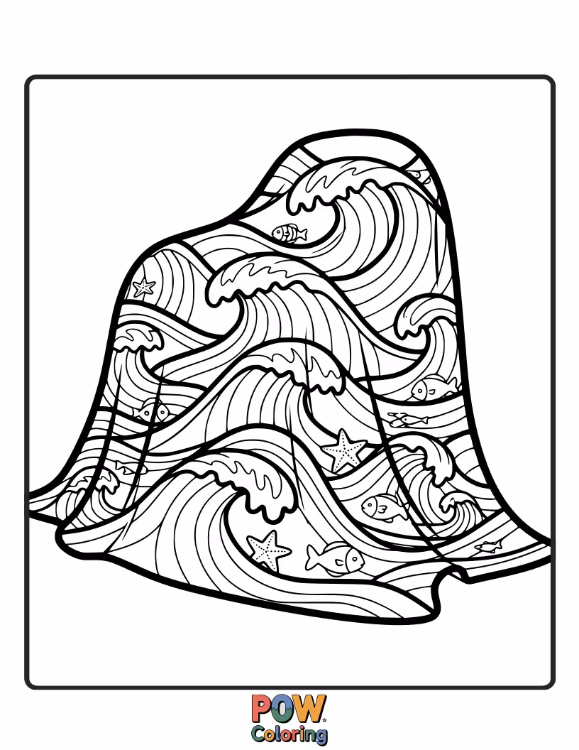 Free coloring page of Stylized ocean waves forming a serene and calming blanket.