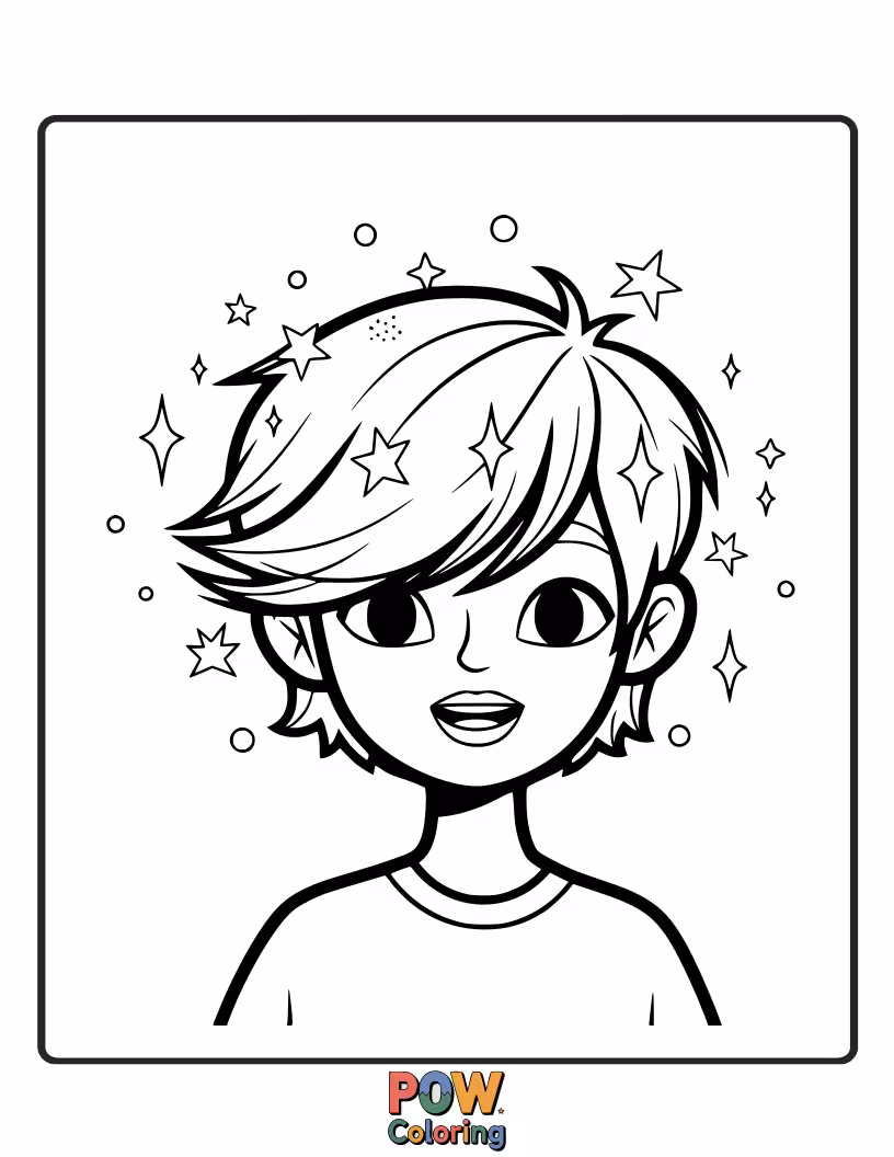 Free coloring page of A short, sassy pixie cut with tiny sparkles sprinkled throughout.