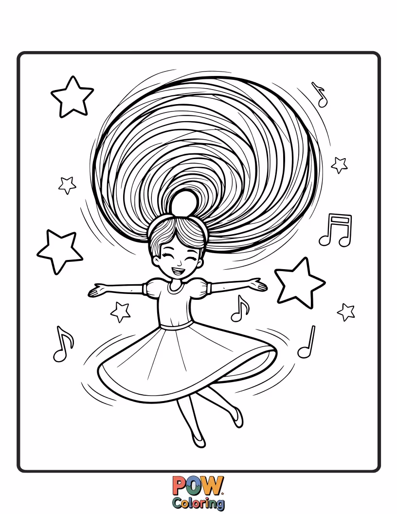 Free coloring page of A high ponytail that playfully twirls around a star.
