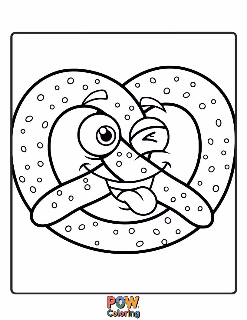 Free coloring page of A pretzel making a funny, wobbly face with googly eyes. Guaranteed to bring giggles and colorful fun.